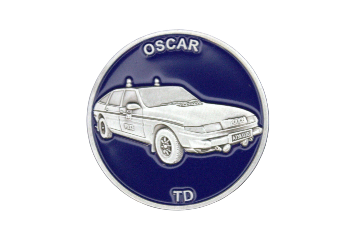 Emblem with a car illustration and 'OSCAR' text on a dark background