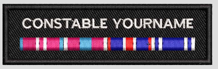Custom Velcro backed name badges with Medal Ribbons - Embroidered - Made to Order.