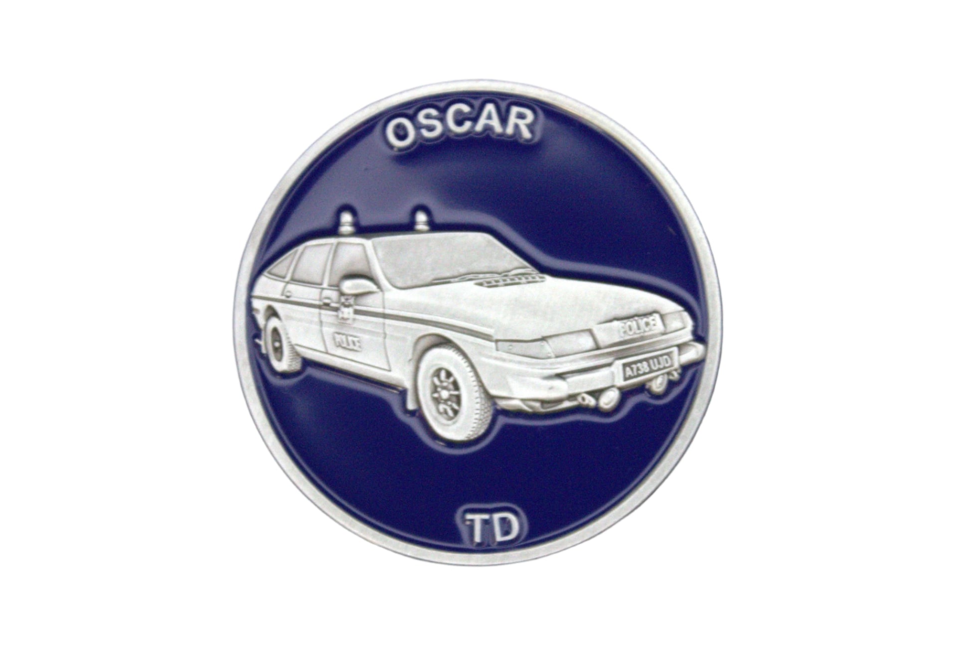 Emblem with a car illustration and 'OSCAR' text on a dark background
