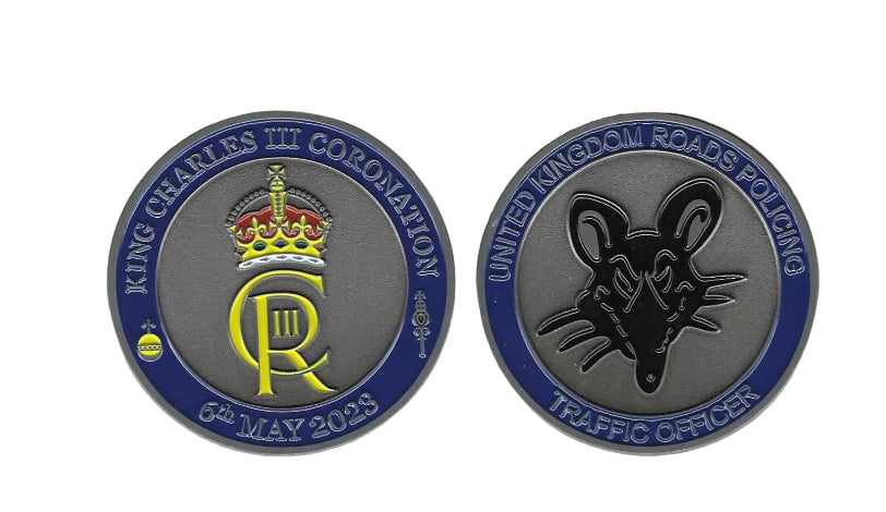 HM King Charles III Coronation 2023 Souvenir Challenge Coin - United Kingdom Roads Policing - Both sides