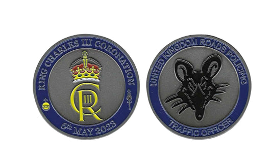 HM King Charles III Coronation 2023 Souvenir Challenge Coin - United Kingdom Roads Policing - Both sides
