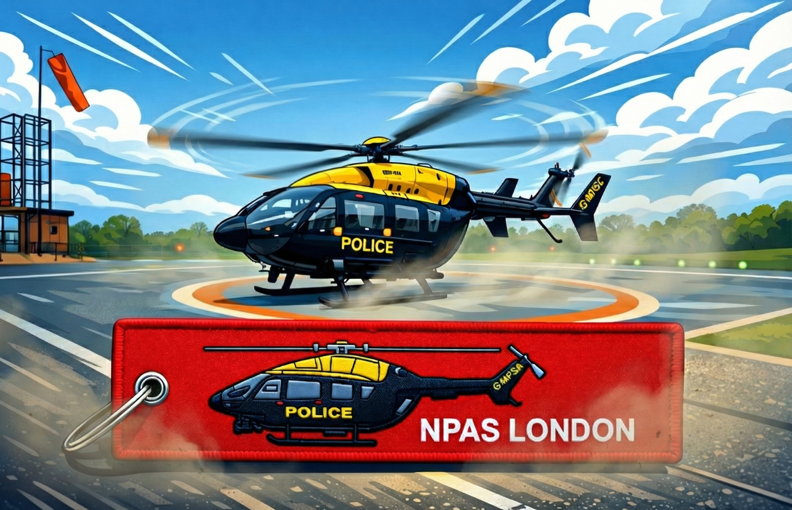 Police EC145 Cartoon Take Off Keyring Image